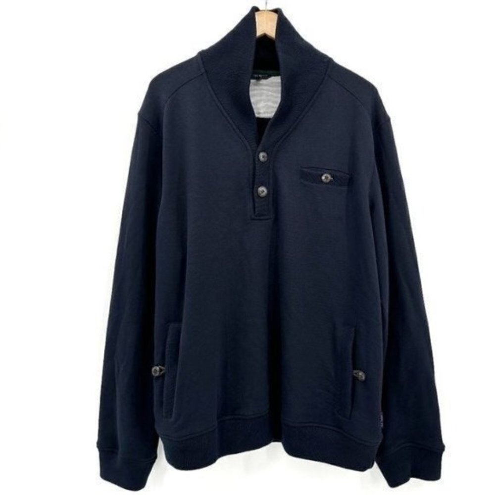 Ted Baker Navy Henley High Collar Knit Oversized Long Sleeve 3XL Coastal Sweater